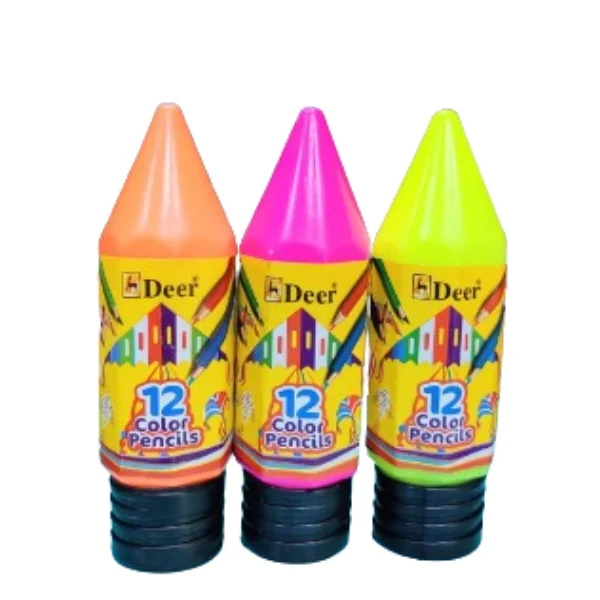 DEER 12 half-size colour pencils in a plastic bottle, vibrant and child-safe