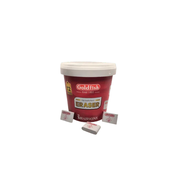 Goldfish pencil eraser bucket 72 pcs soft school erasers for students stationery use Pakistan